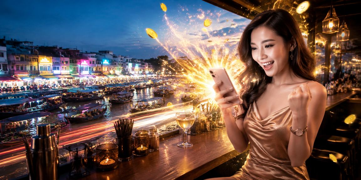 Điện thoại tại Cần Thơ hiển thị casino mobile trong không gian ánh neon